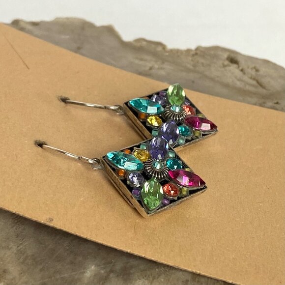 Firefly Mosaic Jewelry Silver Plated Rhinestone Dangle Drop Earrings 925 Hooks - Picture 14 of 16